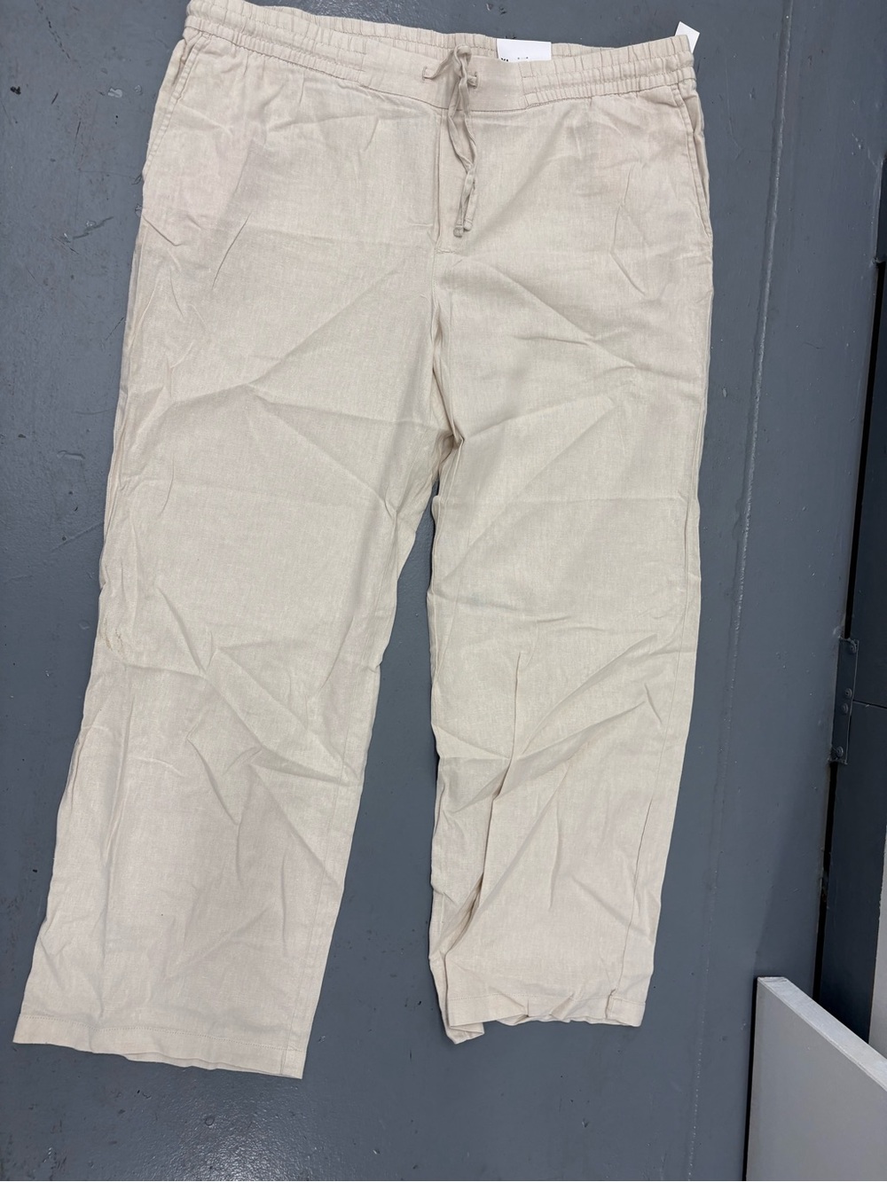Old Navy Beige Drawstring Linen-Blend Chinos